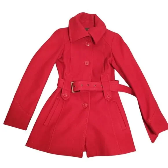 M60 MISS SIXTY Burgundy Pea Coat, 60% Wool / 30% Poly / 10% Rayon, Extra Small - Picture 1 of 16